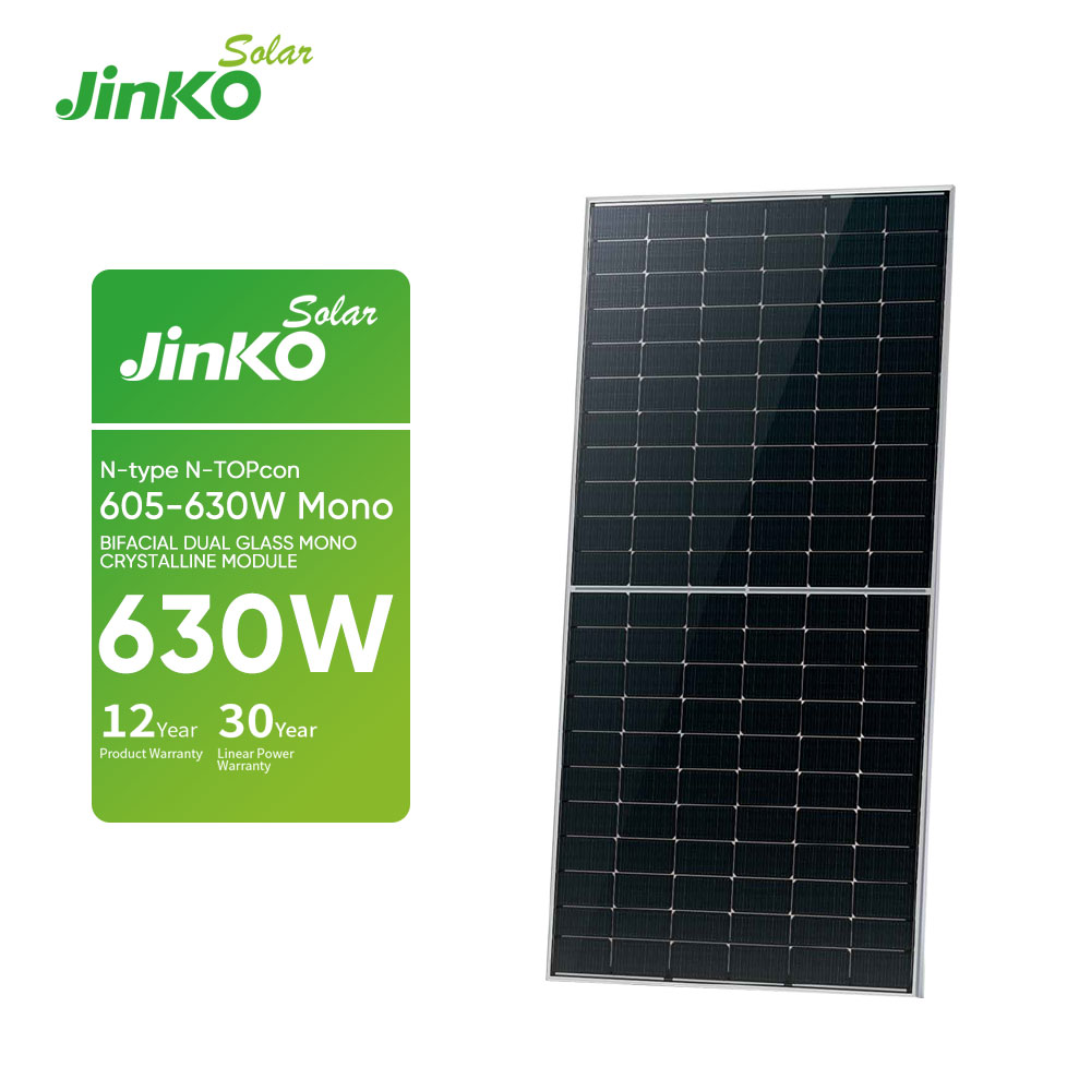 Panou solar monocristalin bifacial Jinko tip N TOPCon de înaltă eficiență de 630 W, 605 W până la 630 W